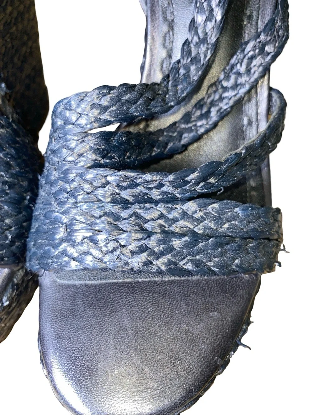 Alice + Olivia Blue Braided Raffia Platform Wedge Sandals size 8